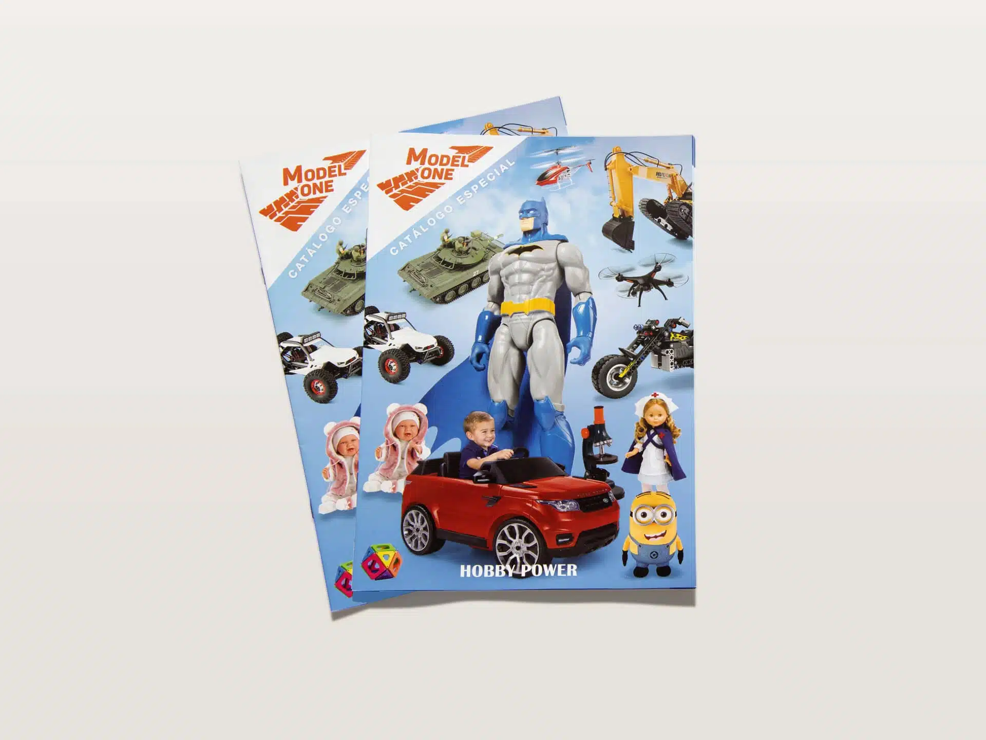 Diseño de portada para el catálogo comercial Model One 2020 - La Fazctoria Portada del catálogo especial de juguetes 2020 de Model One Hobby Power diseñada por La Fazctoria