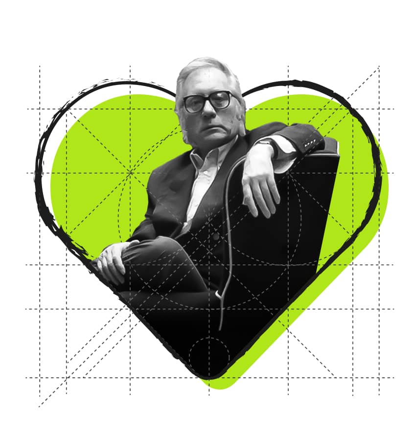 la Fazctoria servicio de dise├▒o editorial. Paco Umbral Cohete espacial metálico estilo retro de La Fazctoria en posición de despegue sobre un corazón verde corporativo