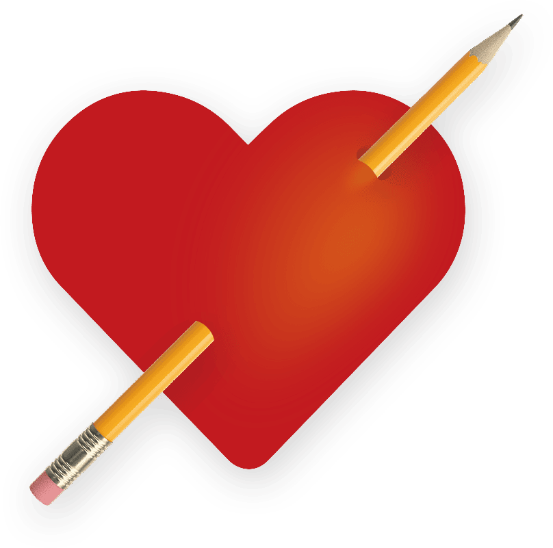 La Fazctoria - Agencia de diseño web, branding y posicionamiento SEO Corazón rojo atravesado por un lápiz de madera clásico sobre fondo transparente, imagen destacada de La Fazctoria